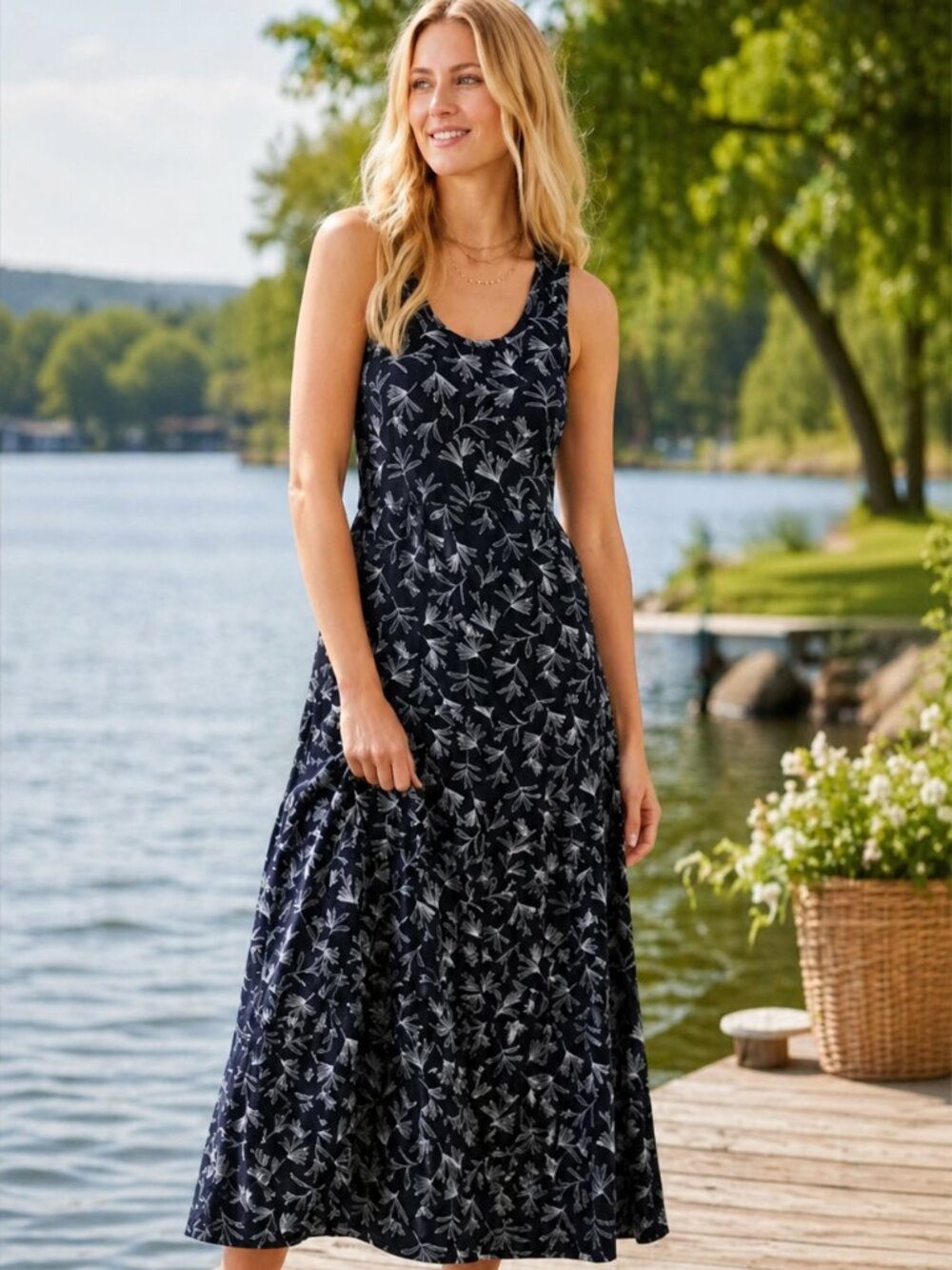 Karen Kane Black Floral Midi Dress Sz S NWT Sleeveless Stretch A-Line Casual